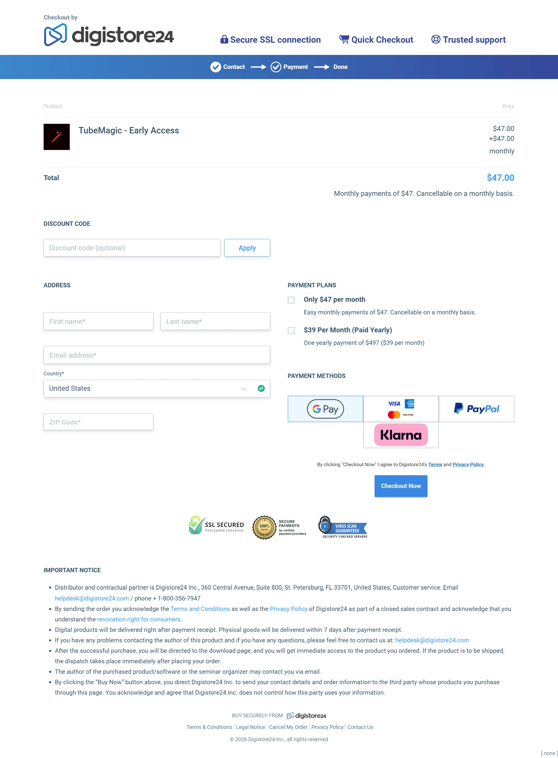 TubeMagic order page